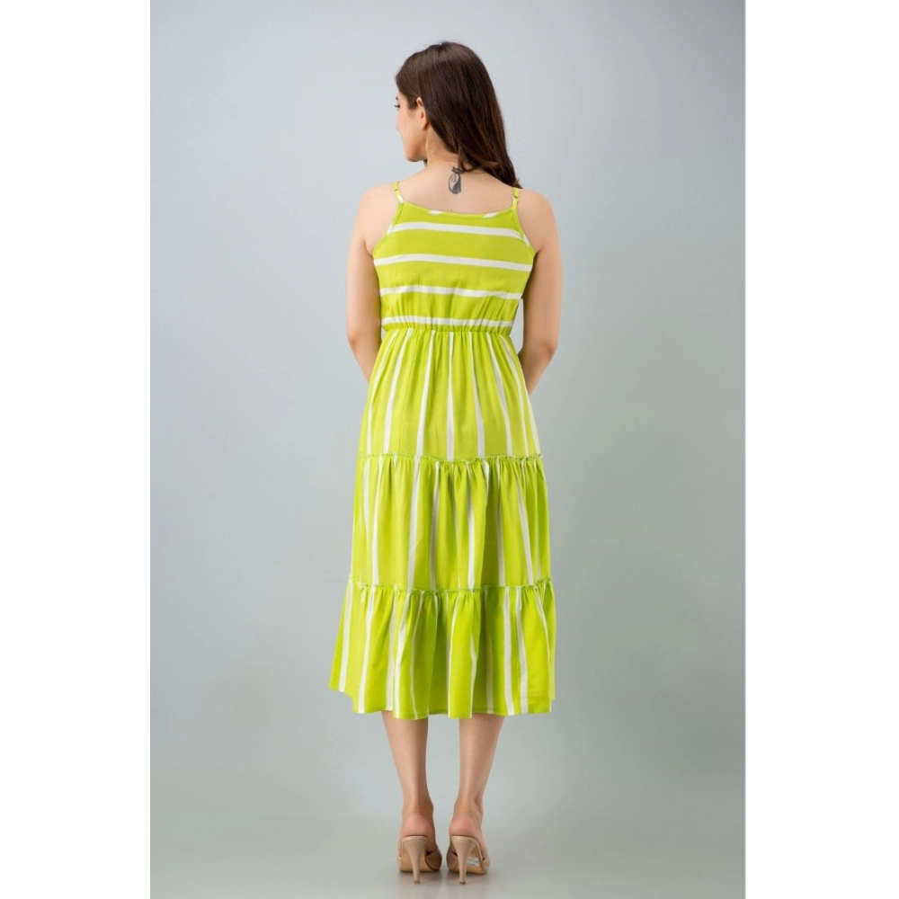 Women's Casual Sleeveless Striped Crape Dresses (Parrot Green ) - Image 5