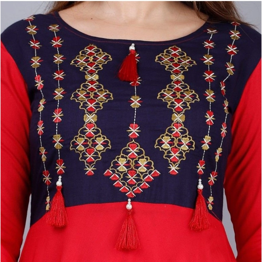 Women's Casual 3/4th Sleeve Embroidered Viscose Rayon Kurti (Mustard) - Image 3