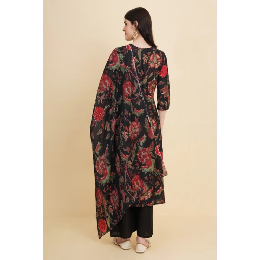 Women's Casual 3/4th Sleeve Floral Print Cotton Kurti Set (Blue) - Image 6