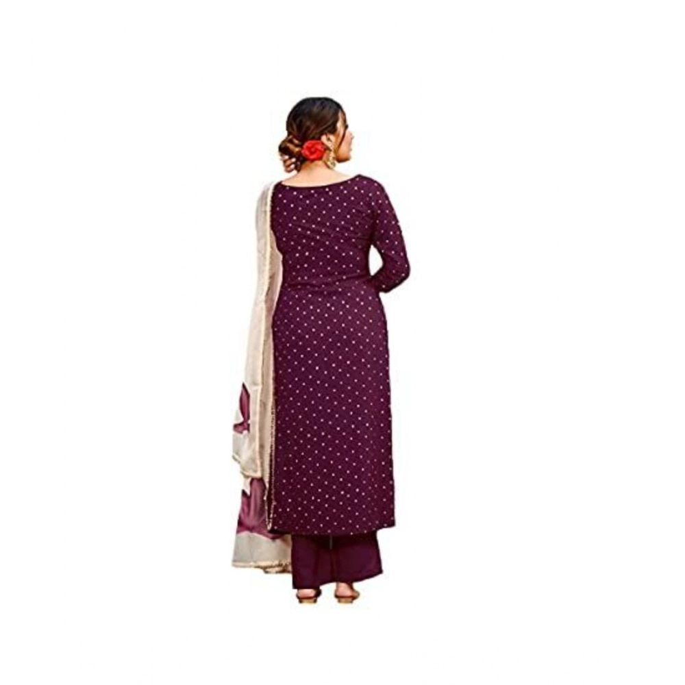 Women's Casual 3/4th Sleeve Polka Print Cotton Kurti Set (Wine) - Image 3