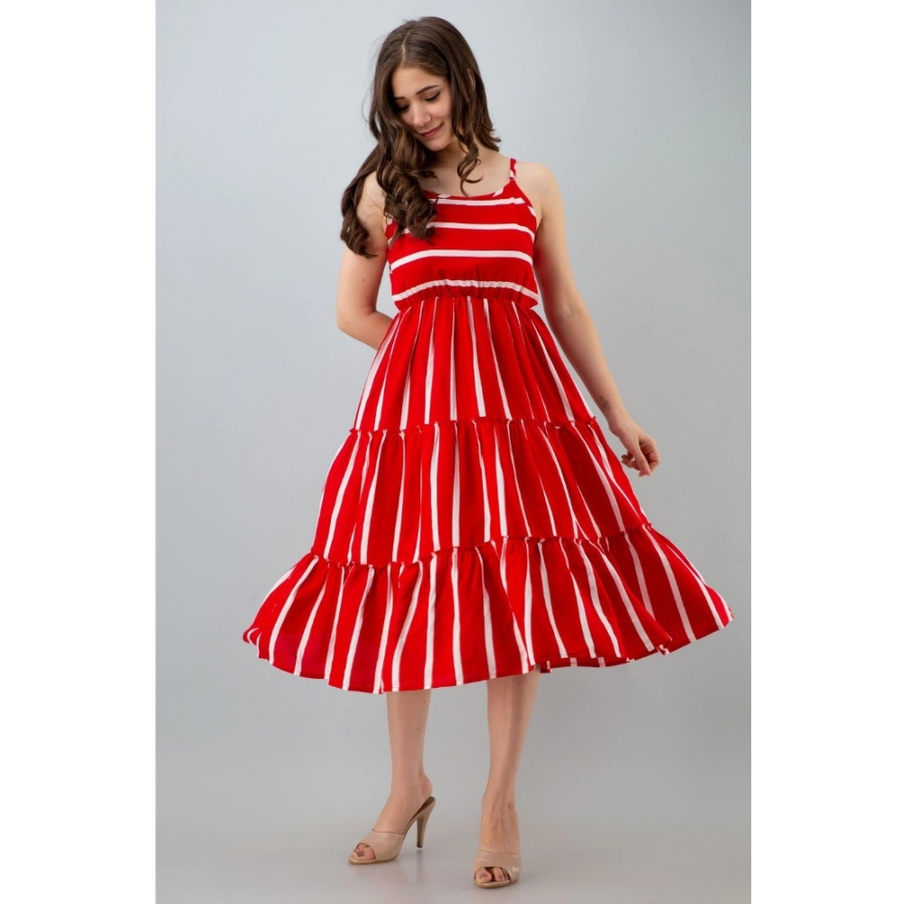 Women's Casual Sleeveless Striped Crape Dresses (Red) - Image 3