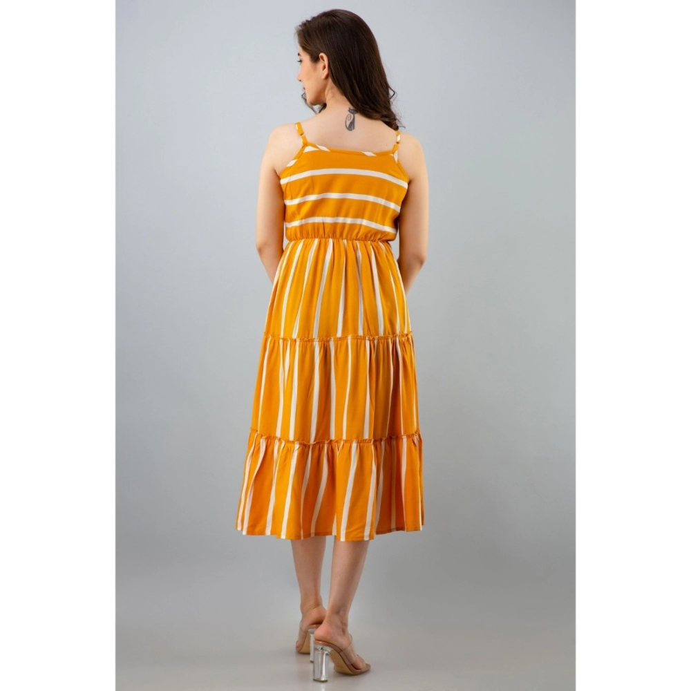 Women's Casual Sleeveless Striped Crape Dresses (Mustard) - Image 5