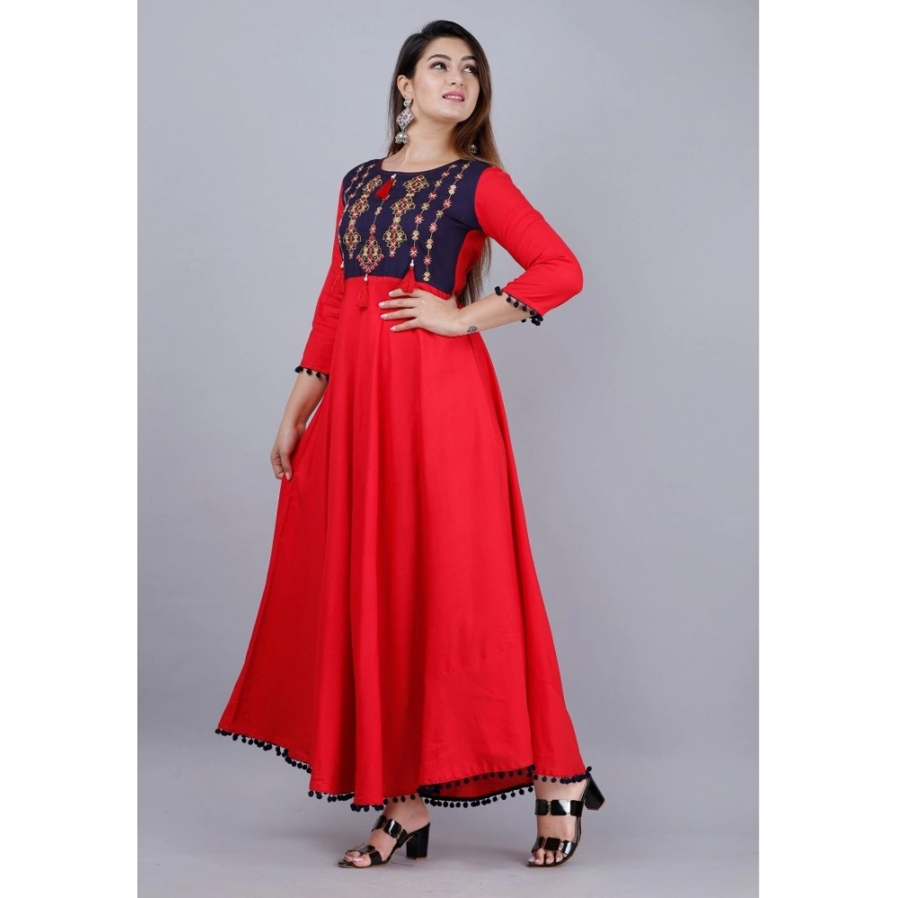 Women's Casual 3/4th Sleeve Embroidered Viscose Rayon Kurti (Mustard) - Image 2