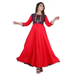 Women's Casual 3/4th Sleeve Embroidered Viscose Rayon Kurti (Mustard)