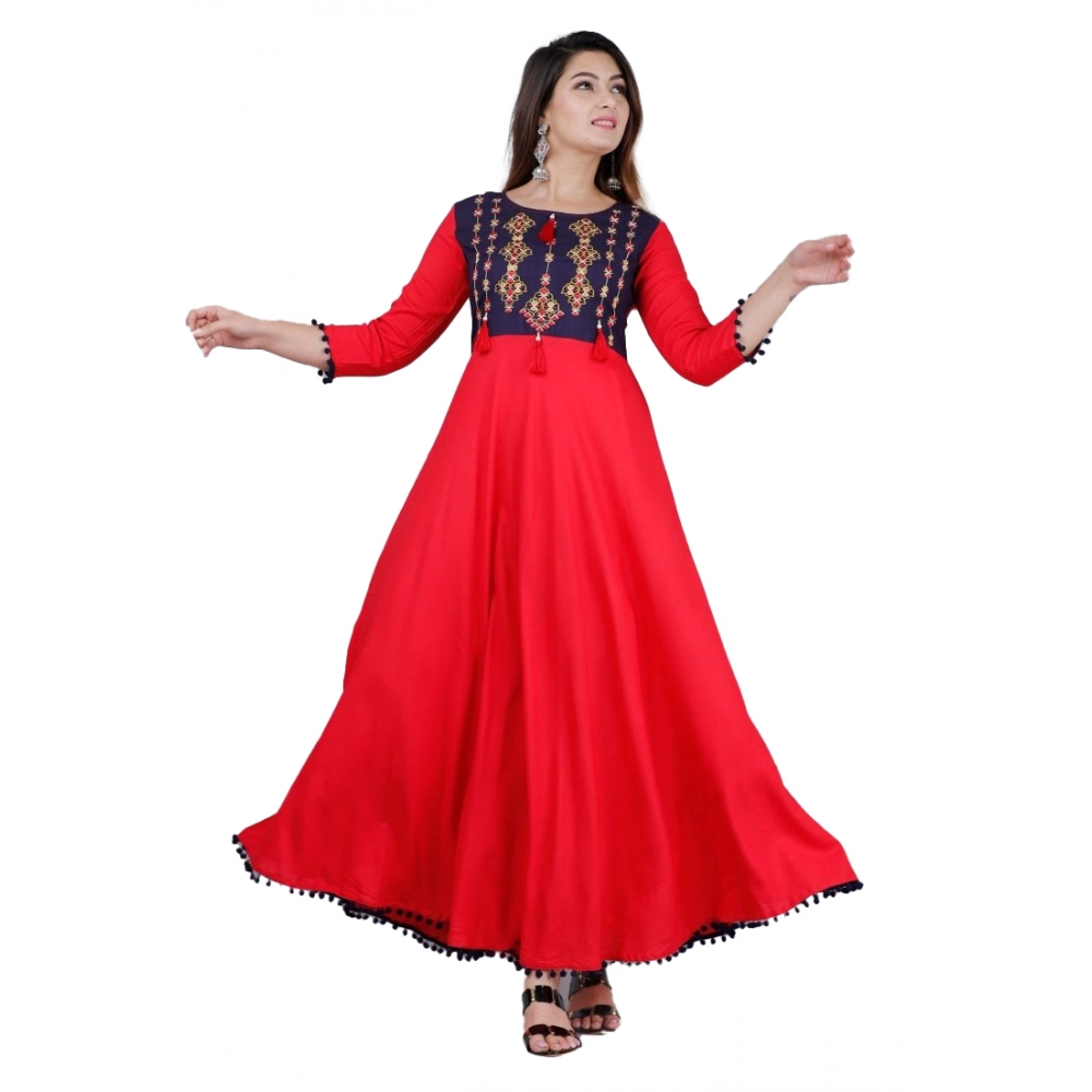 Women's Casual 3/4th Sleeve Embroidered Viscose Rayon Kurti (Mustard)