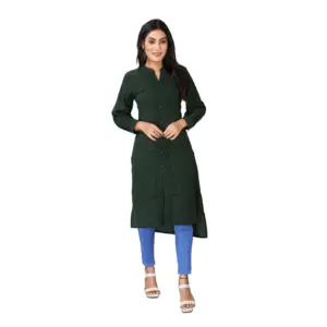 Women's Casual Full Sleeve Viscose Rayon Printed Kurti (Dark Green)