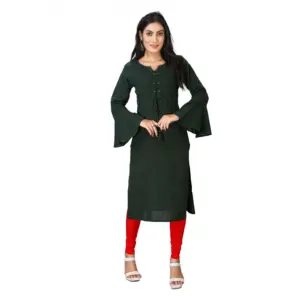 Women's Casual Full Sleeve Viscose Rayon Printed Kurti (Dark Green)