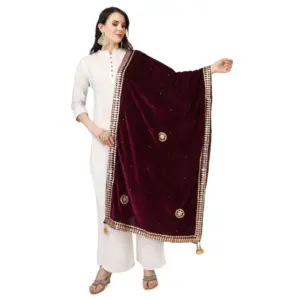 Women's Velvet Gotta Patti Dupatta (Purple, Length:?2.25 to 2.50 Mtr)