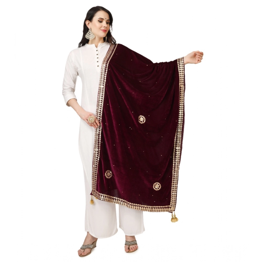 Women's Velvet Gotta Patti Dupatta (Purple, Length:?2.25 to 2.50 Mtr)