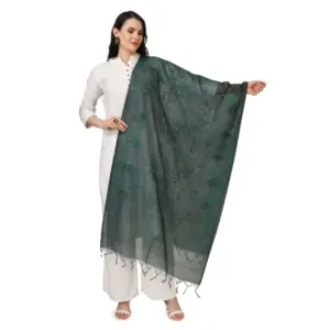 Women's Cotton Embroidered Dupatta (Green, Length:?2.25 to 2.50 Mtr)