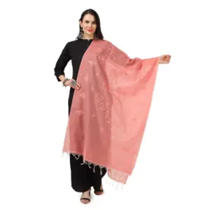 Women's Cotton Embroidered Dupatta (Peach, Length:?2.25 to 2.50 Mtr)