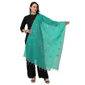 Women's Cotton Embroidered Dupatta (Turquoise, Length:?2.25 to 2.50 Mtr)