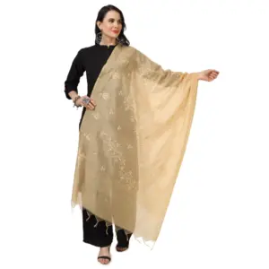 Women's Cotton Embroidered Dupatta (Gold, Length:?2.25 to 2.50 Mtr)