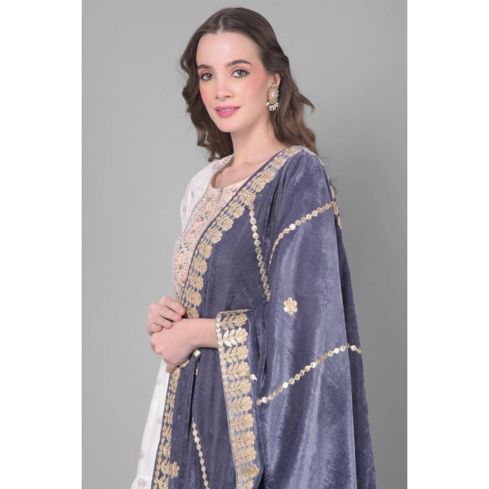 Women's Velvet Gotta Patti Dupatta (Grey, Length:?2.25 to 2.50 Mtr) - Image 2