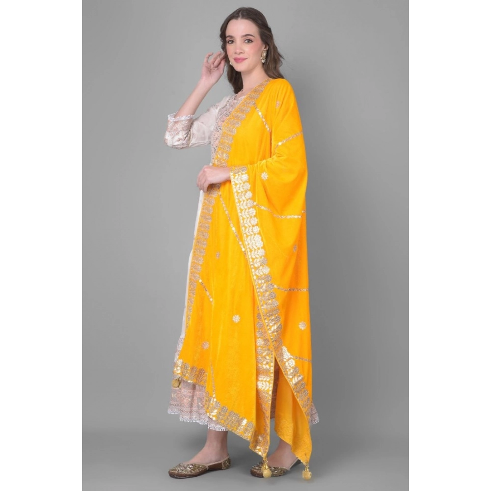 Women's Velvet Gotta Patti Dupatta (Yellow, Length:?2.25 to 2.50 Mtr) - Image 3