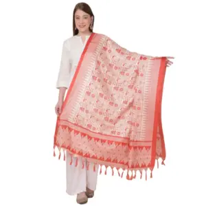 Women's Art Silk Printed Dupatta (Orange, Length:?2.25 to 2.50 Mtr)