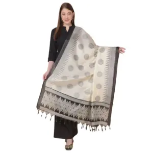 Women's Art Silk Printed Dupatta (Black, Length:?2.25 to 2.50 Mtr)