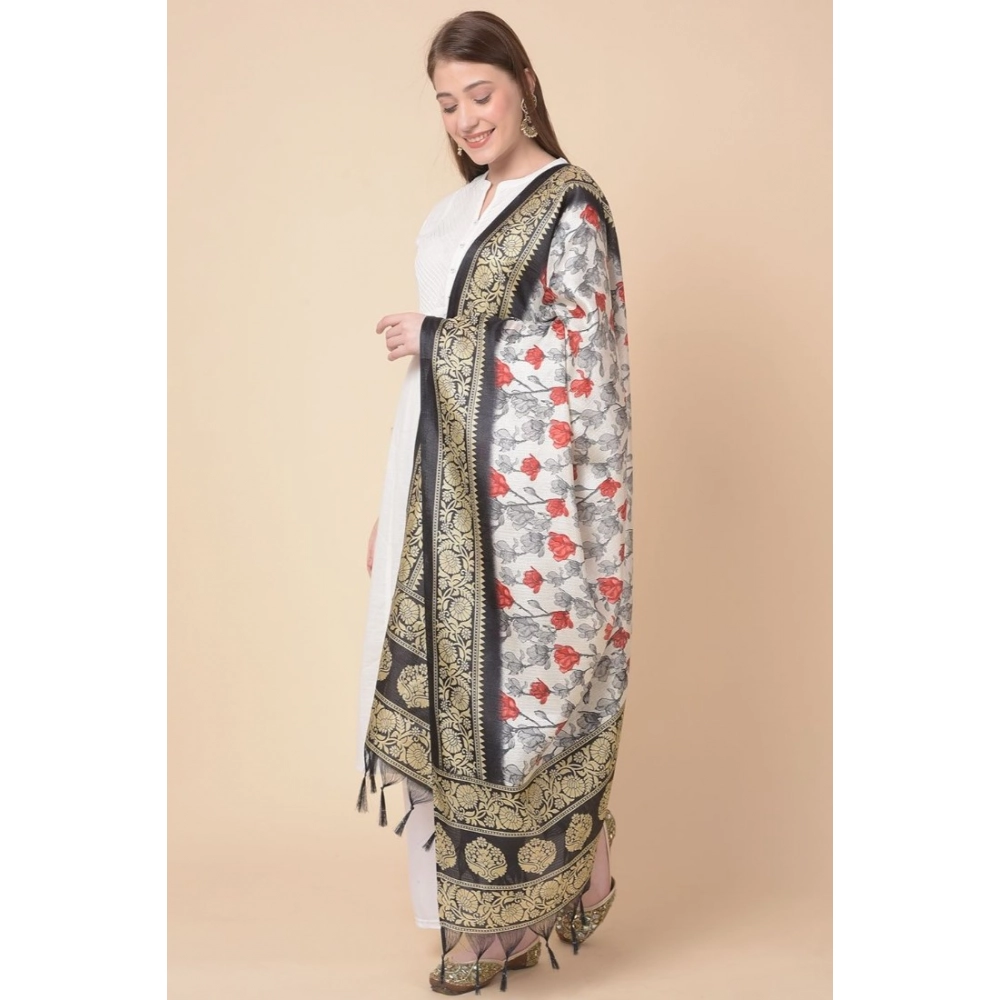 Women's Art Silk Printed Dupatta (Black, Length:?2.25 to 2.50 Mtr) - Image 2