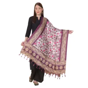 Women's Art Silk Printed Dupatta (Purple, Length:?2.25 to 2.50 Mtr)