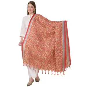 Women's Art Silk Printed Dupatta (Red, Length:?2.25 to 2.50 Mtr)