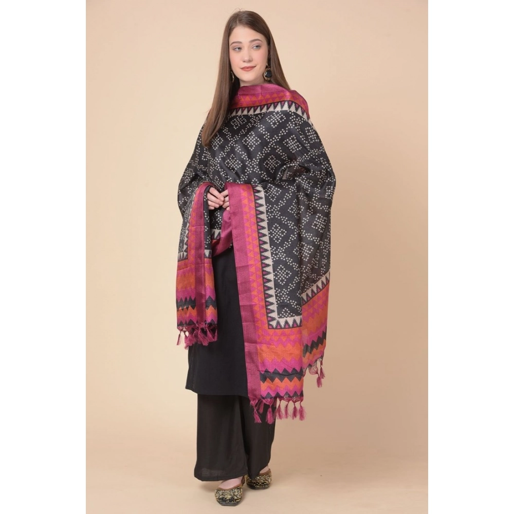 Women's Art Silk Printed Dupatta (Black, Length:?2.25 to 2.50 Mtr) - Image 3
