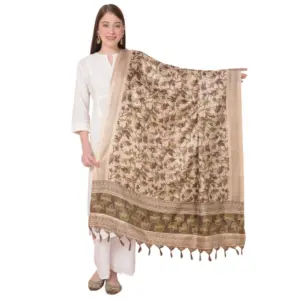 Women's Art Silk Printed Dupatta (Gold, Length:?2.25 to 2.50 Mtr)