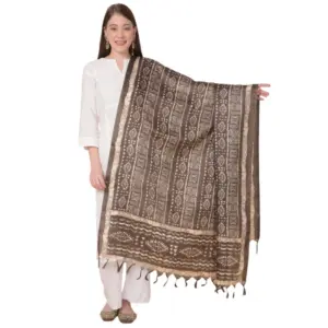 Women's Art Silk Printed Dupatta (Brown, Length:?2.25 to 2.50 Mtr)