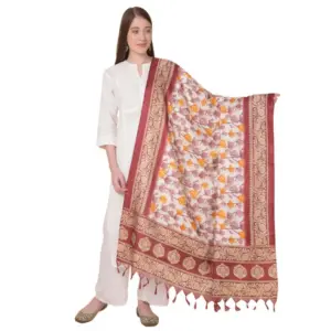 Women's Art Silk Printed Dupatta (Maroon, Length:?2.25 to 2.50 Mtr)