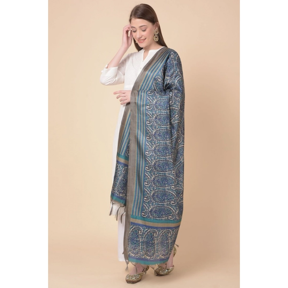 Women's Art Silk Printed Dupatta (Blue, Length:?2.25 to 2.50 Mtr) - Image 3