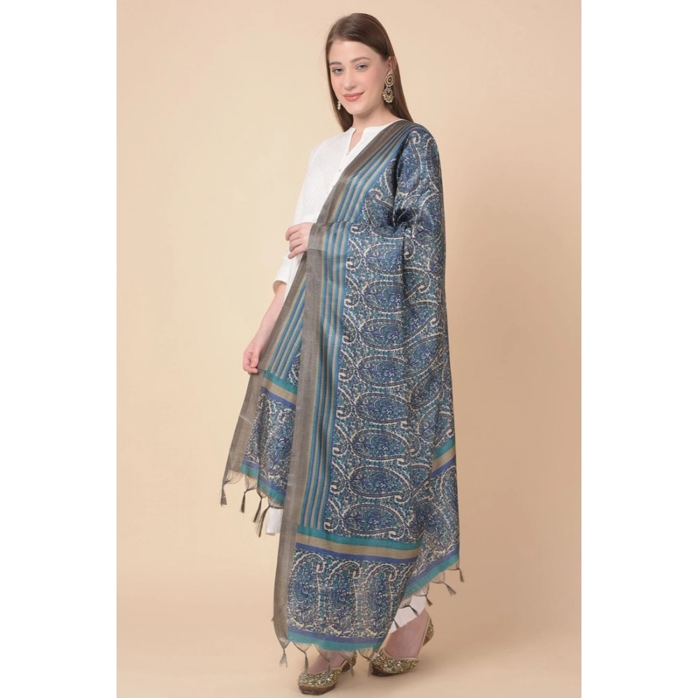 Women's Art Silk Printed Dupatta (Blue, Length:?2.25 to 2.50 Mtr) - Image 4