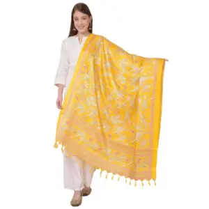 Women's Art Silk Printed Dupatta (Yellow, Length:?2.25 to 2.50 Mtr)