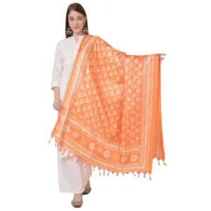 Women's Art Silk Printed Dupatta (Orange, Length:?2.25 to 2.50 Mtr)