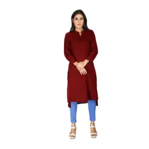 Women's Casual Full Sleeve Viscose Rayon Printed Kurti (Maroon)