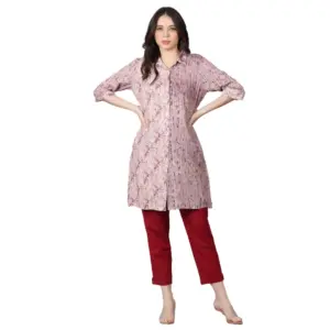 Women's Casual 3/4 Sleeve Viscose Rayon Printed Kurti (Purple)