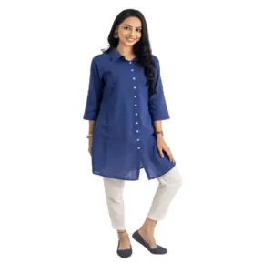 Women's Casual 3/4 Sleeve Viscose Rayon Solid Kurti (Light Blue)