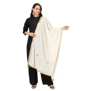 Women's Velvet Gotta Patti Dupatta (Off White, Length:?2.25 to 2.50 Mtr)