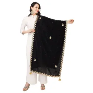 Women's Velvet Gotta Patti Dupatta (Black, Length:?2.25 to 2.50 Mtr)