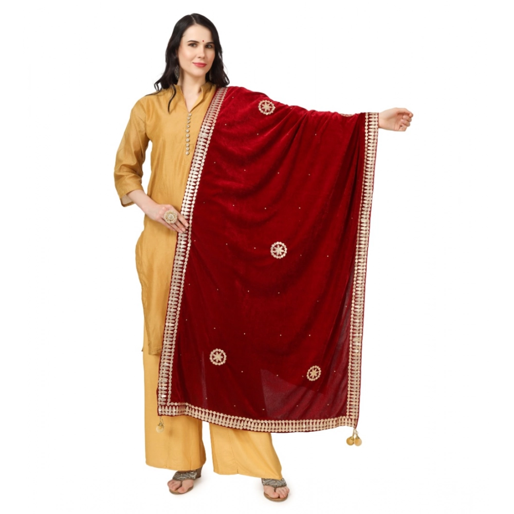 Women's Velvet Gotta Patti Dupatta (Maroon, Length:?2.25 to 2.50 Mtr)