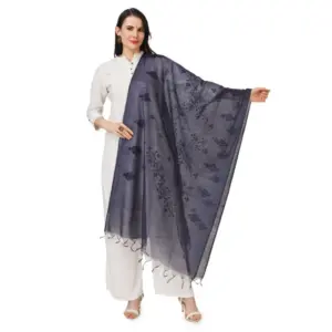 Women's Cotton Embroidered Dupatta (Dark Blue, Length:?2.25 to 2.50 Mtr)