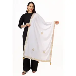 Women's Velvet Gotta Patti Dupatta (White, Length:?2.25 to 2.50 Mtr)