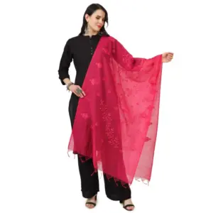 Women's Cotton Embroidered Dupatta (Maroon, Length:?2.25 to 2.50 Mtr)