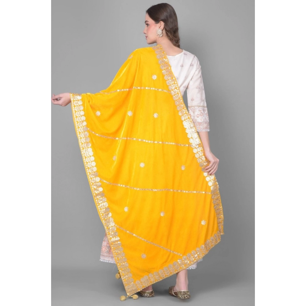 Women's Velvet Gotta Patti Dupatta (Yellow, Length:?2.25 to 2.50 Mtr) - Image 4