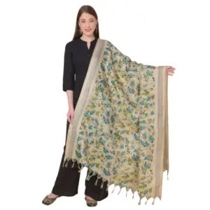 Women's Art Silk Printed Dupatta (Gold, Length:?2.25 to 2.50 Mtr)
