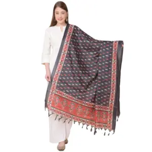 Women's Art Silk Printed Dupatta (Black, Length:?2.25 to 2.50 Mtr)