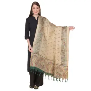 Women's Art Silk Printed Dupatta (Gold, Length:?2.25 to 2.50 Mtr)