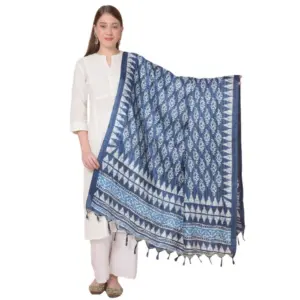Women's Art Silk Printed Dupatta (Blue, Length:?2.25 to 2.50 Mtr)
