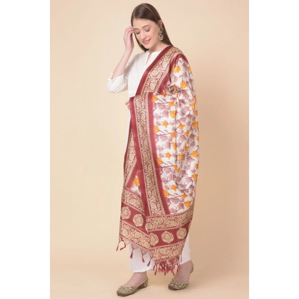 Women's Art Silk Printed Dupatta (Maroon, Length:?2.25 to 2.50 Mtr) - Image 3