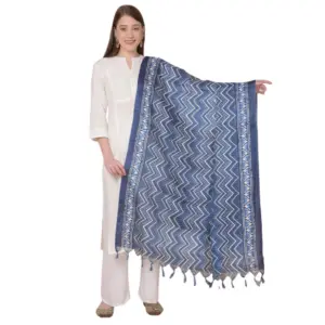 Women's Art Silk Printed Dupatta (Blue, Length:?2.25 to 2.50 Mtr)
