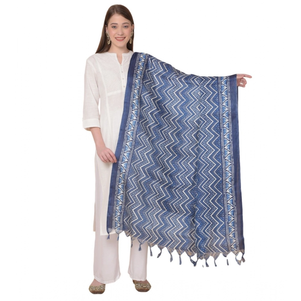 Women's Art Silk Printed Dupatta (Blue, Length:?2.25 to 2.50 Mtr)