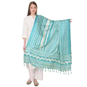 Women's Art Silk Printed Dupatta (Turquoise, Length:?2.25 to 2.50 Mtr)